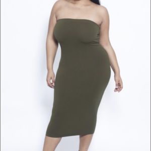 Dark olive green tube dress